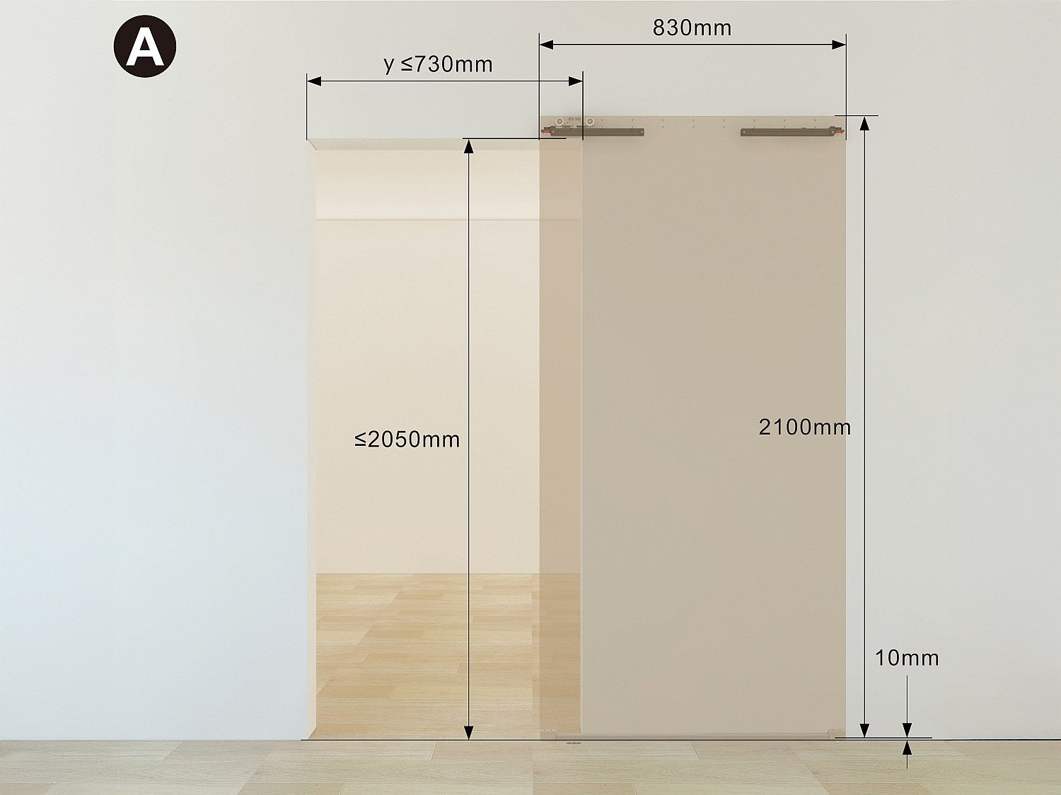 Porta scorrevole con binario invisibile 83 x 210 cm Alluminio e Vetro temperato smerigliato - TORIPA - 4