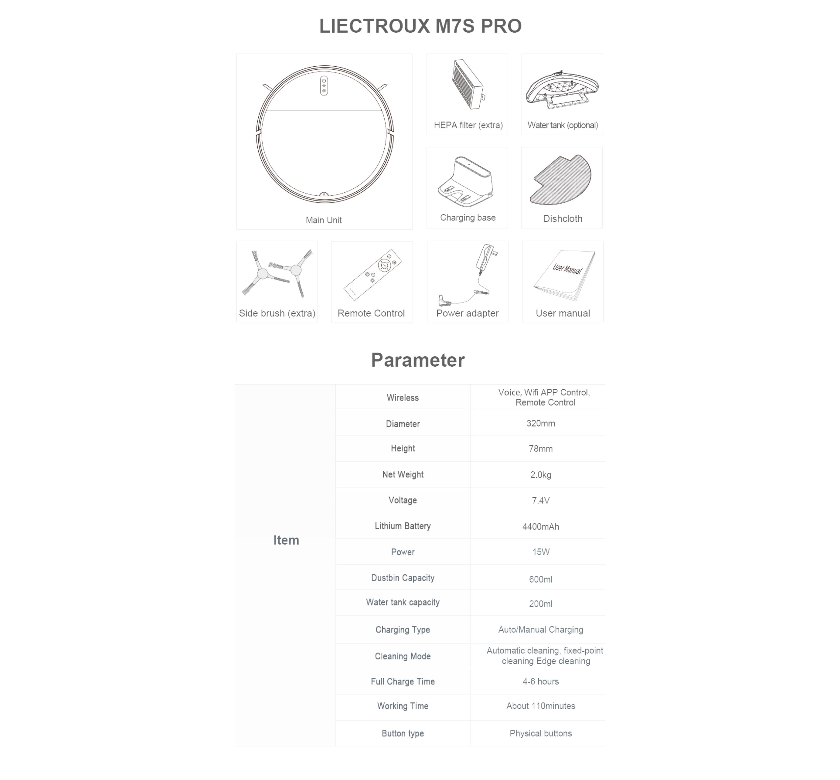 Aspirateur robot LIECTROUX M7S Pro, avec nettoyage humide et sec, batterie 4400 mAh, autonomie jusqu'à 120 minutes, multi-contrôle compatibilité - 9
