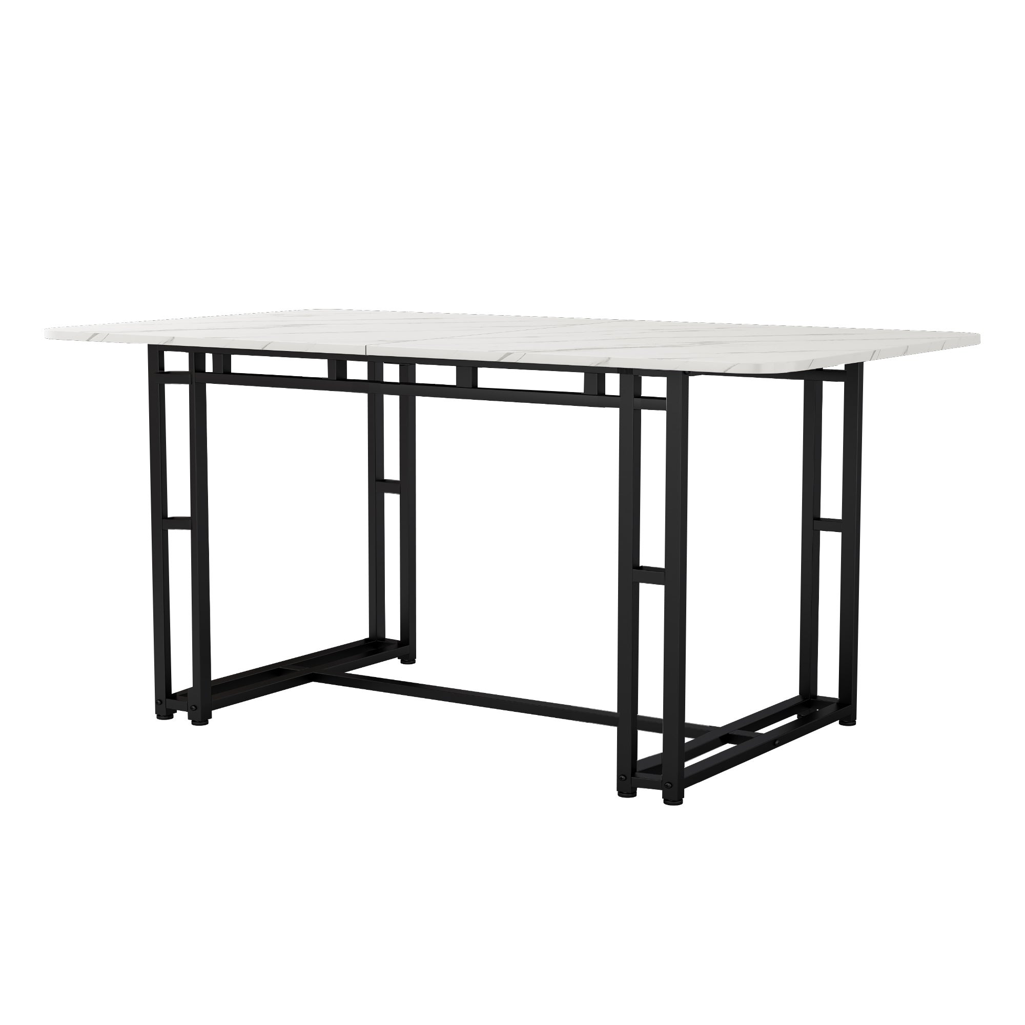Mesa de comedor para 6 a 8 cubiertos con diseño de mármol - MDF + patas de metal negro - blanco - 2