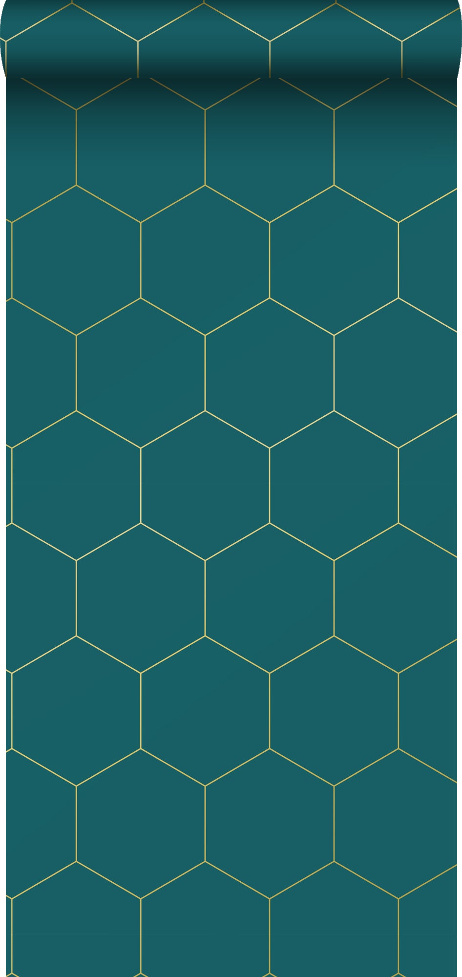 Papel pintado hexágono azul petroleo y oro - 53 cm x 10.05 m - estahome