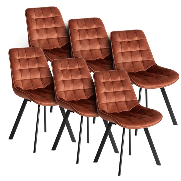 Zestaw 6x Krzesło Tapicerowane RICK do Salonu Rude Welurowe Loft