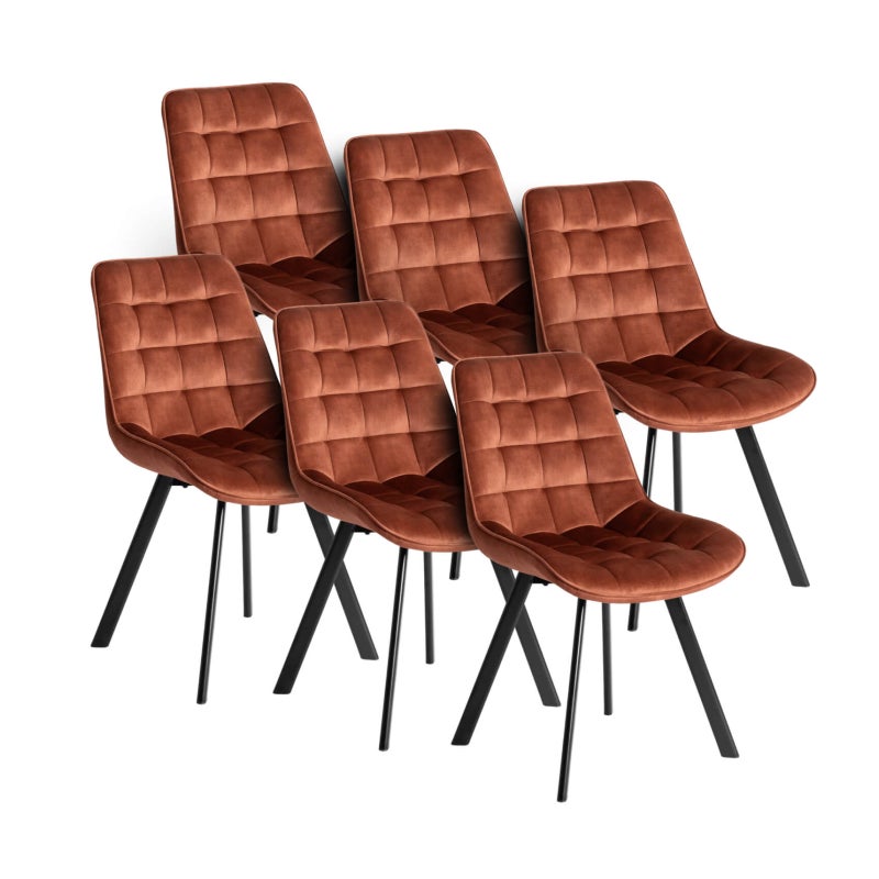 Zestaw 6x Krzesło Tapicerowane RICK do Salonu Rude Welurowe Loft