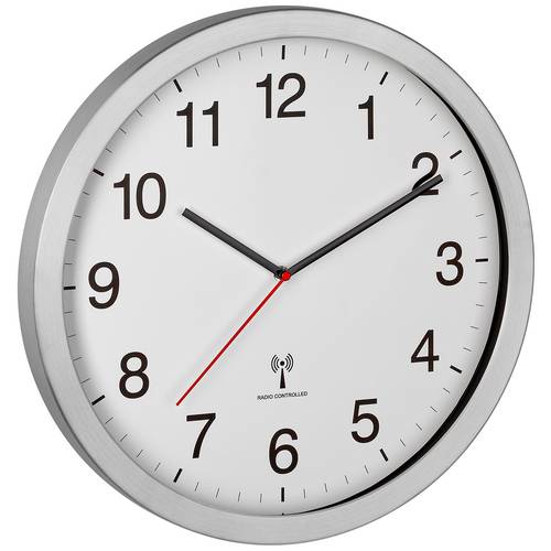 TFA Dostmann Horloge Murale Analogique Radio-Pilotée 60.3514 Blanc/Argent - Précision Maximale 330x330 Mm