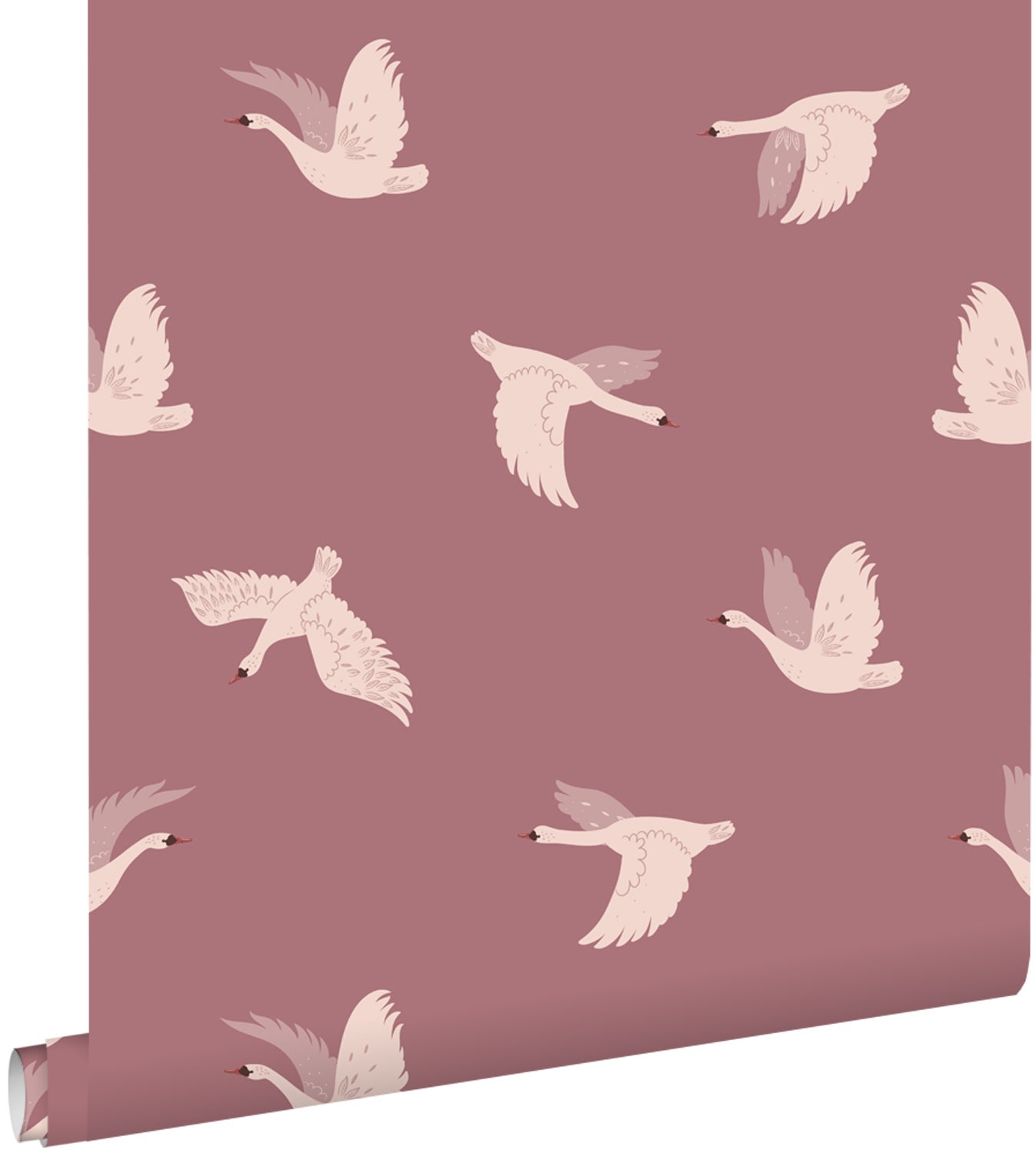 Tapeta łabędzie fioletowego mauve - 50 x 900 cm - ESTAHOME