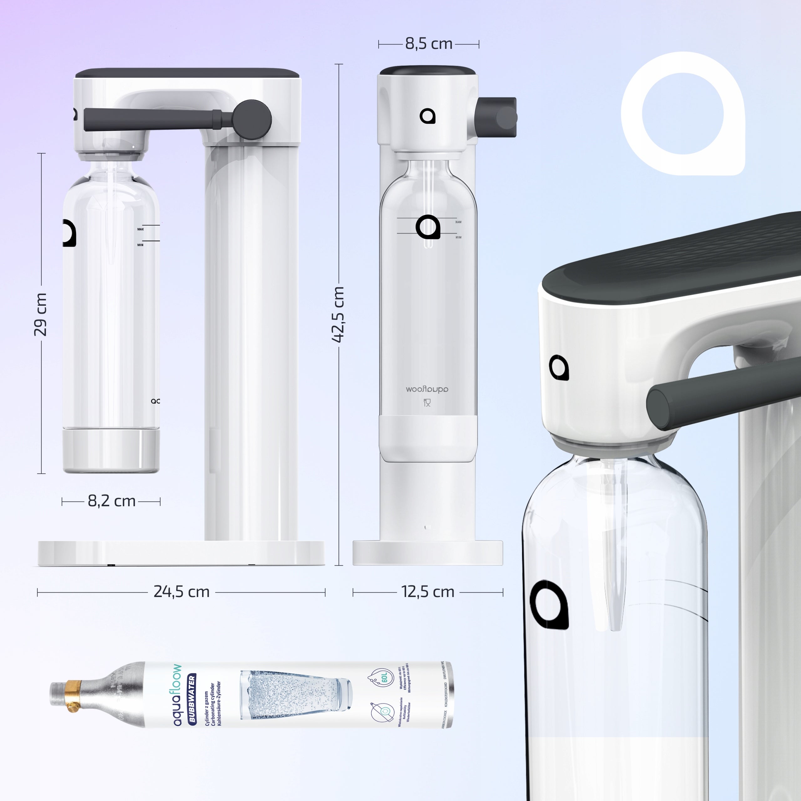 Saturator Do Wody Gazowanej + 2x Butelka Na Wodę 1l Nabój Butla Co2 Zestaw - 7