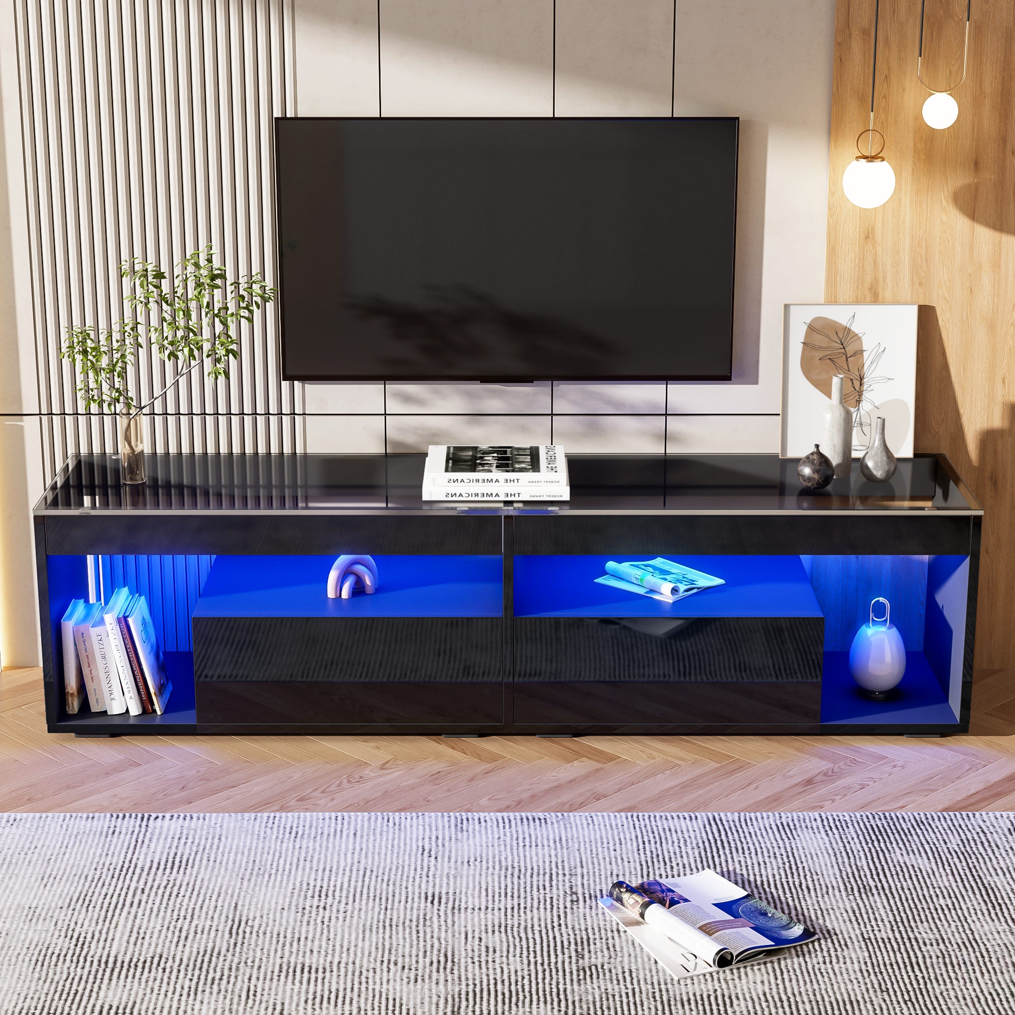 Meuble TV 2 portes 100x44x56 cm en bois noir et métal - OROD Meuble TV 2 portes 100x44x56 cm en bois noir et métal - OROD