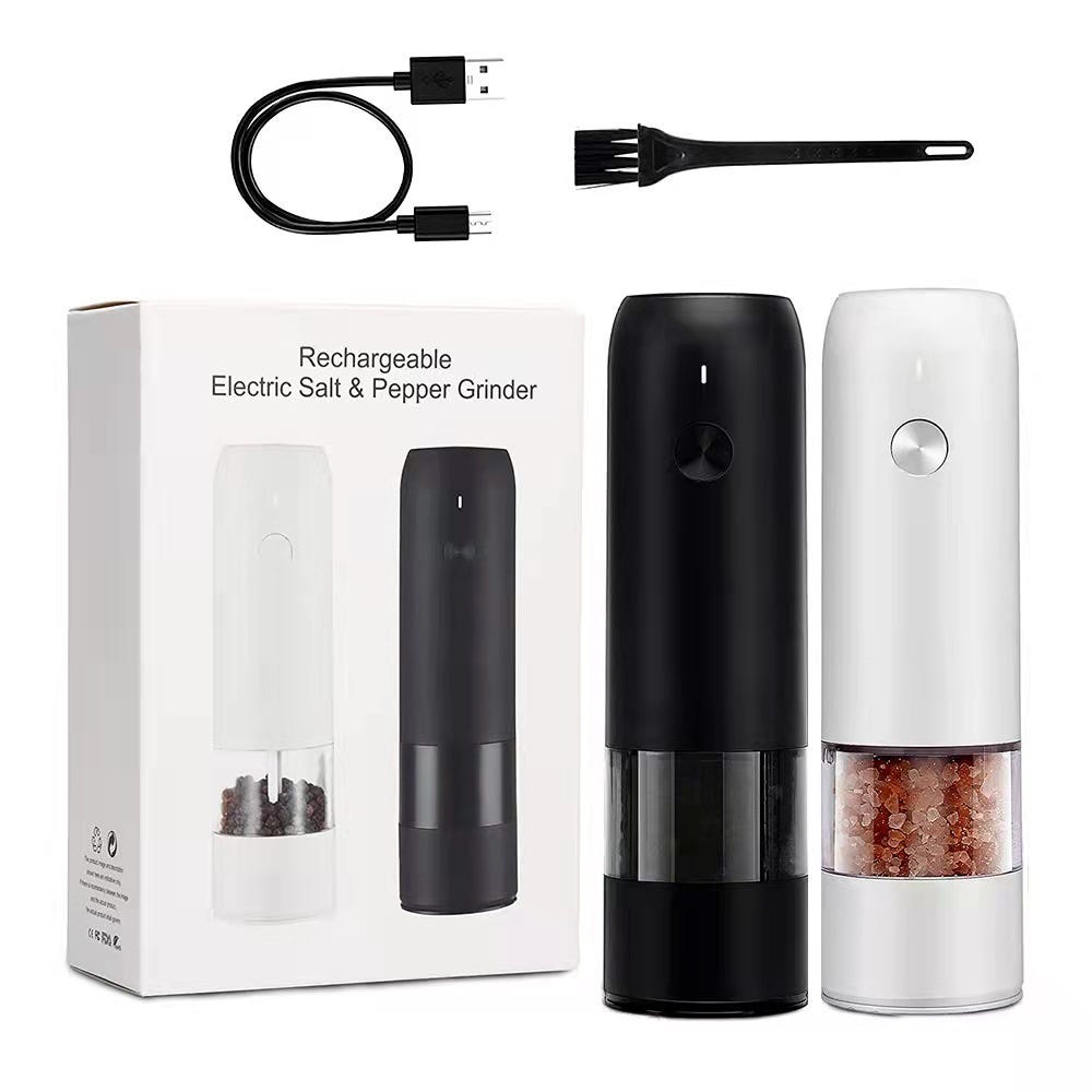 Elektryczny młynek do pieprzu ładowany przez USB - zestaw czarno-biały - przenośny elektryczny młynek do pieprzu do użytku domowego