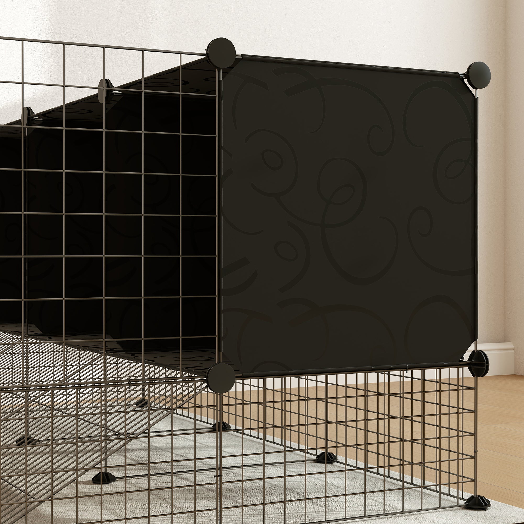 Recinto para Pequenos Animais PawHut Aço, e PP Preto 140x105x52 cm - 5
