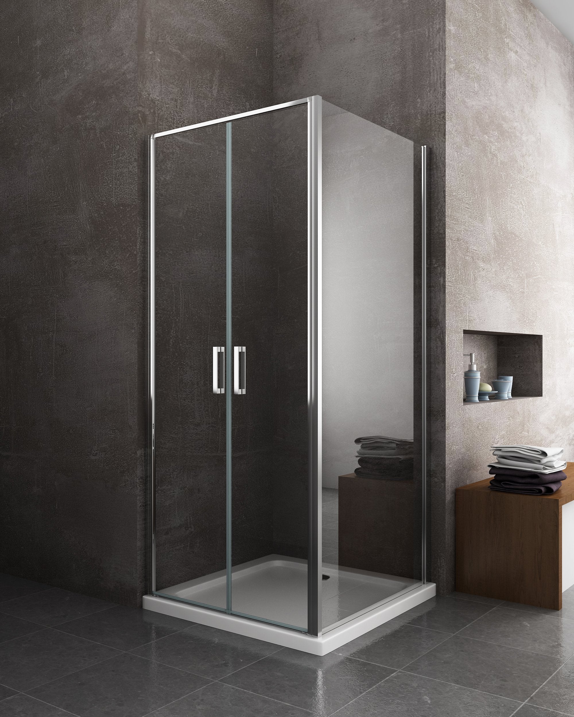 Box doccia angolare parete fissa e porta battente tipo saloon vetro 6 mm reversibile MISURA 72,5-75 ANTA FISSA + PORTE 87-90 - 2