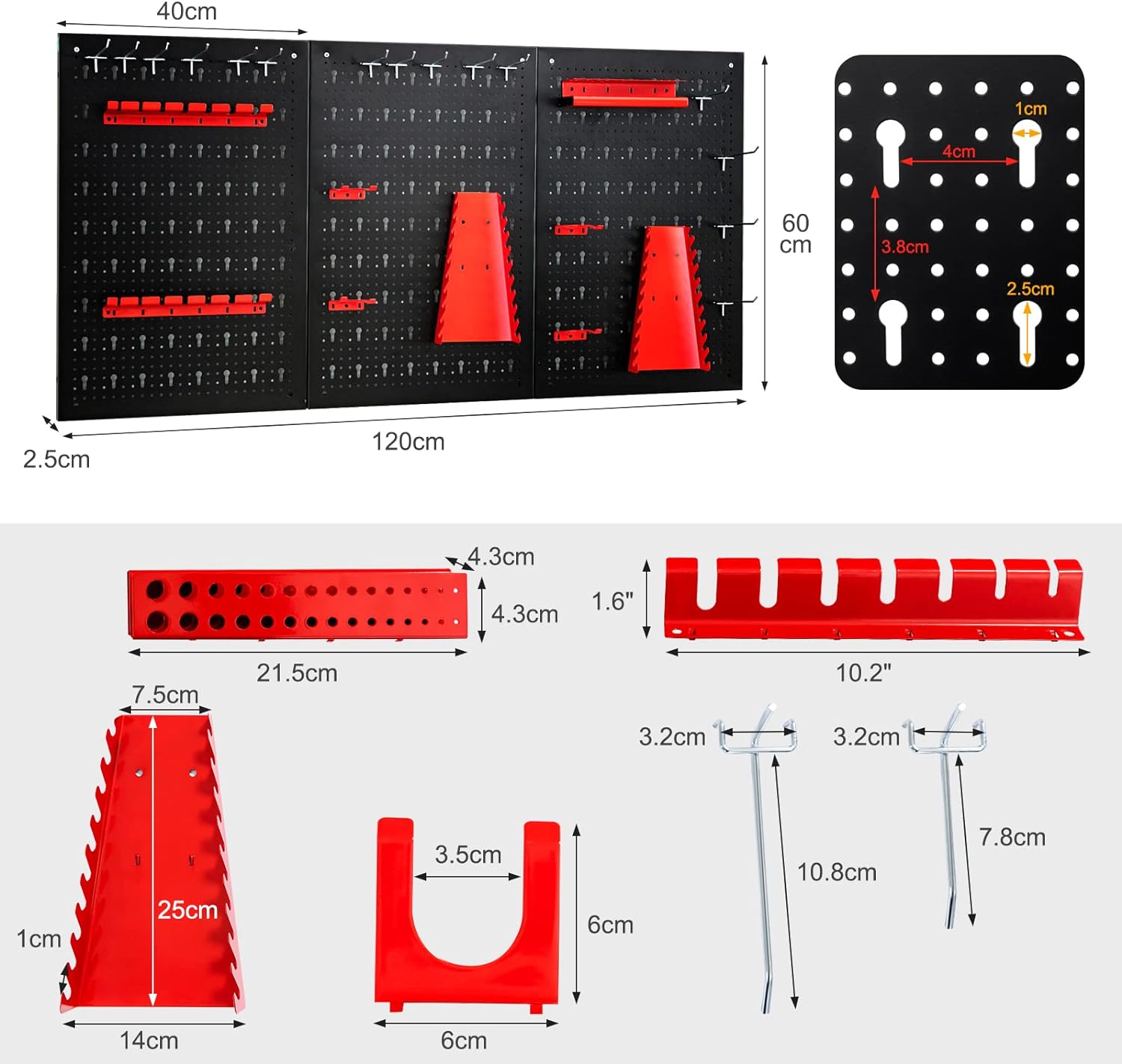 Organizador de parede com painel perfurado, kit de arrumação de ferramentas em metal - 3