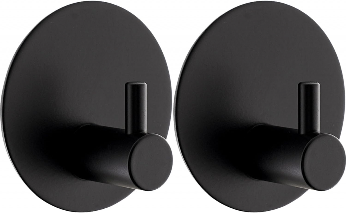 2 samoprzylepne haki ścienne, okrągłe haki ze stali nierdzewnej 304, haki na ręczniki, samoprzylepne haki do łazienki i kuchni (czarne)
