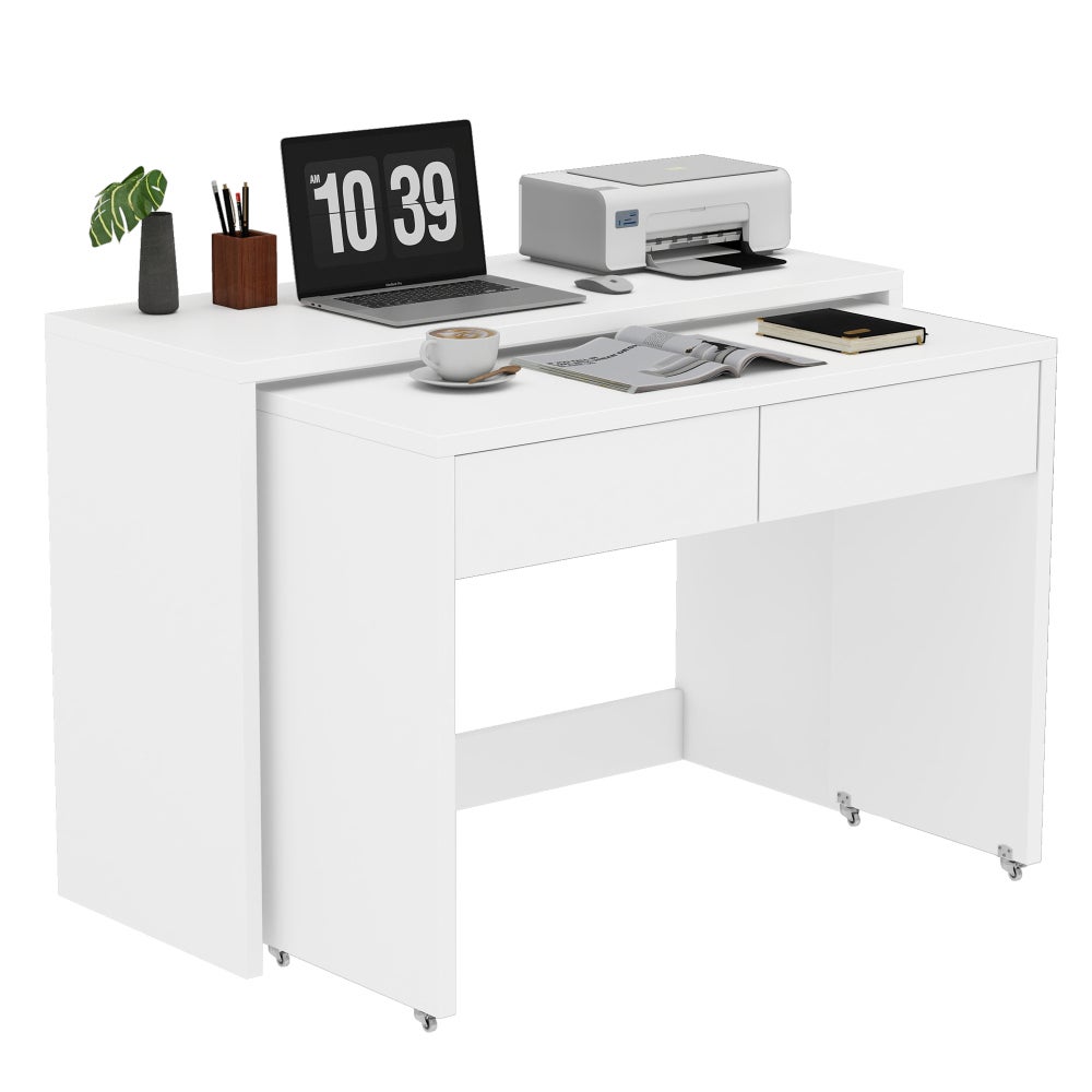 Bureau compact 2-en-1 avec commode intégrée, pliable et mobile, bois massif 1,8 cm, roulettes avec frein, multifonction pour petits espaces - 7