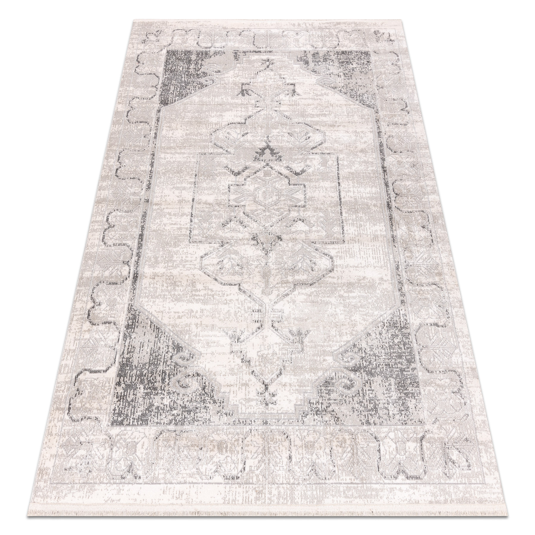 Dywan DISTIN 0107B szary / jasnoszary / biały nowoczesny - Ornament, ramka, vintage, frędzle 160x230 cm