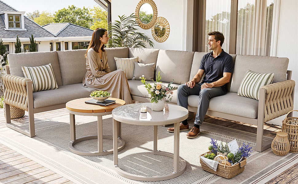 Salon bas de jardin en Métal Beige 6 personnes - 6