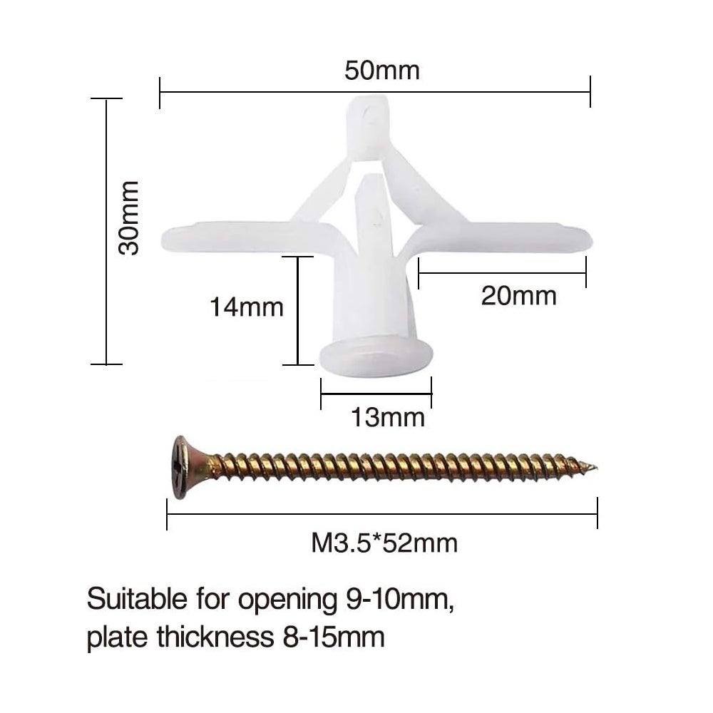 Ensemble d'ancrage pour mur creux de 50 pièces, kit d'ancrage pour cloison sèche avec vis, ancrages pour mur creux auto-perceurs - 2