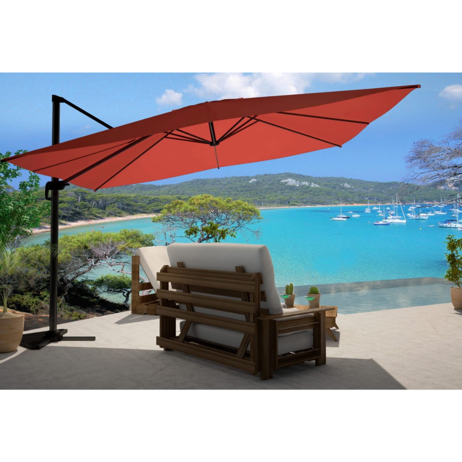 Parasol terracotta déporté rectangle 3 x 4 m rotatif à 360 CESARE - 4