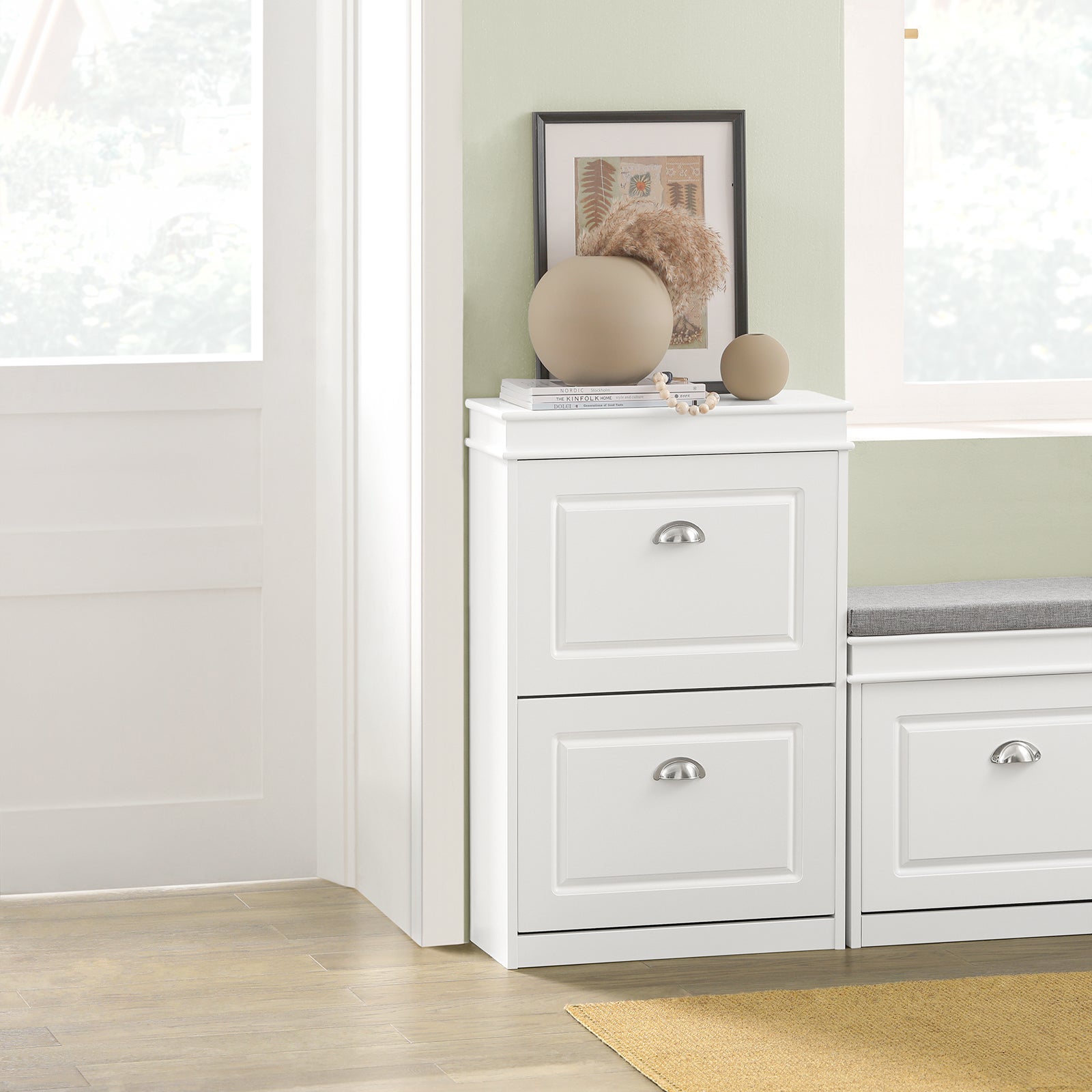 SoBuy Meuble de Rangement à Chaussures Armoire à Chaussures 2 abattants Meuble d'entrée Coffre Rangement Blanc, FSR78-W - 6