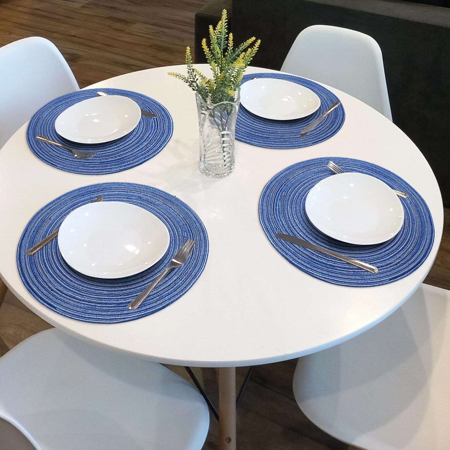 SHACOS Lot de 6 Set de Table en Coton Rond Tressé Set de Table Lavable Résistantes SHACOS Lot de 6 Set de Table en Coton Rond Tressé Set de Table Lavable Résistantes