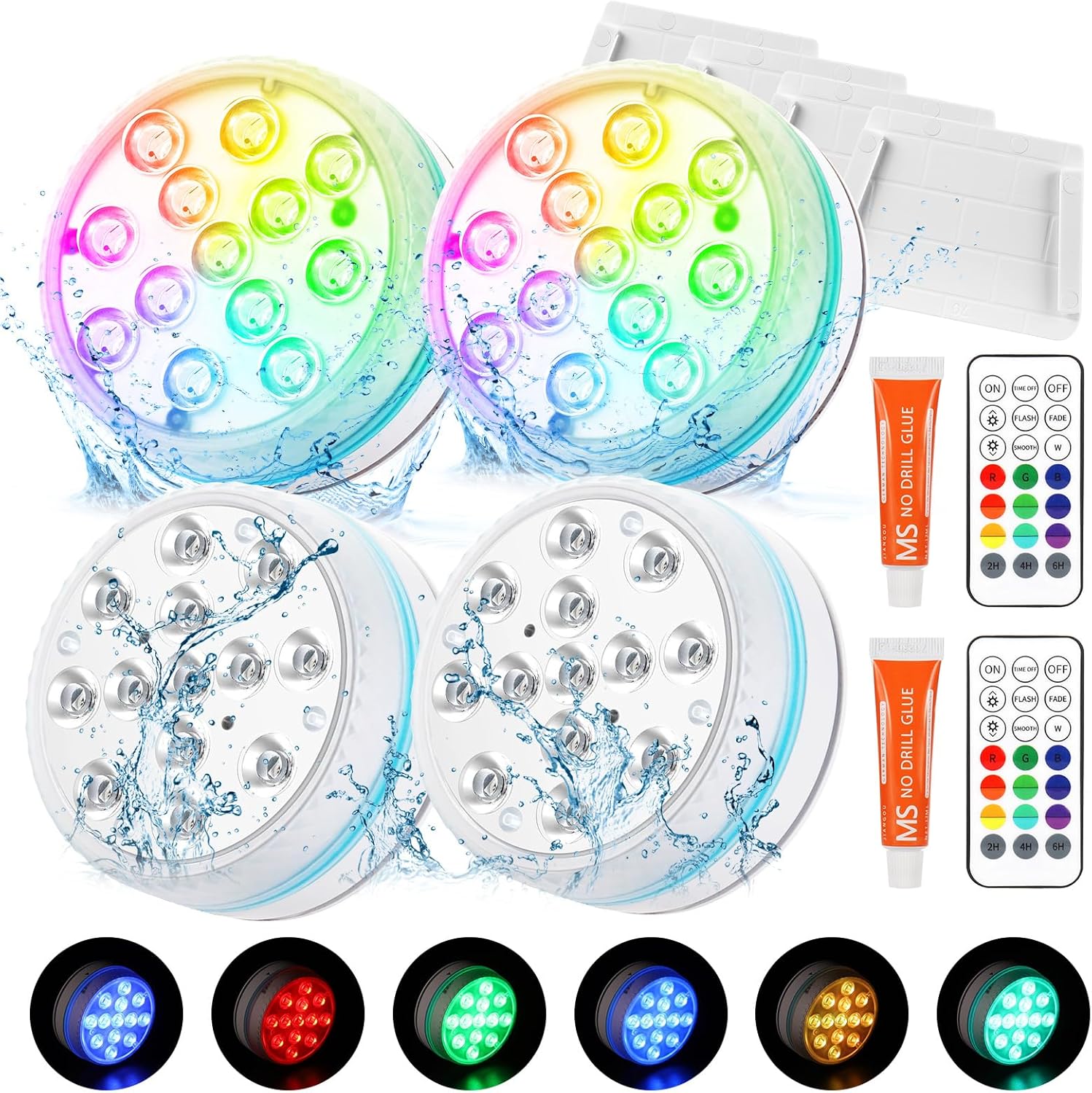 Akumulatorowa, zanurzalna lampa basenowa LED, 4 światła, IP68, 16 kolorów RGB, z pilotem, odpowiednia do basenów i akwariów