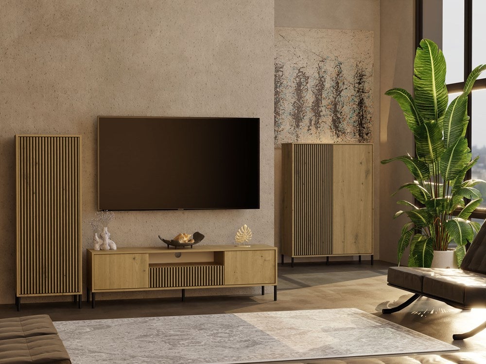 Szafka RTV, dąb Artisan, 164 x 47 x 40 cm - 6