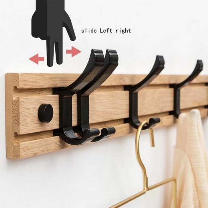 Appendiabiti Da Parete A Onda In Bambù 52 Cm Con 6 Ganci E 2 Ripiani - Ecologico E Robusto Per Soggiorno, Ingresso, Camera