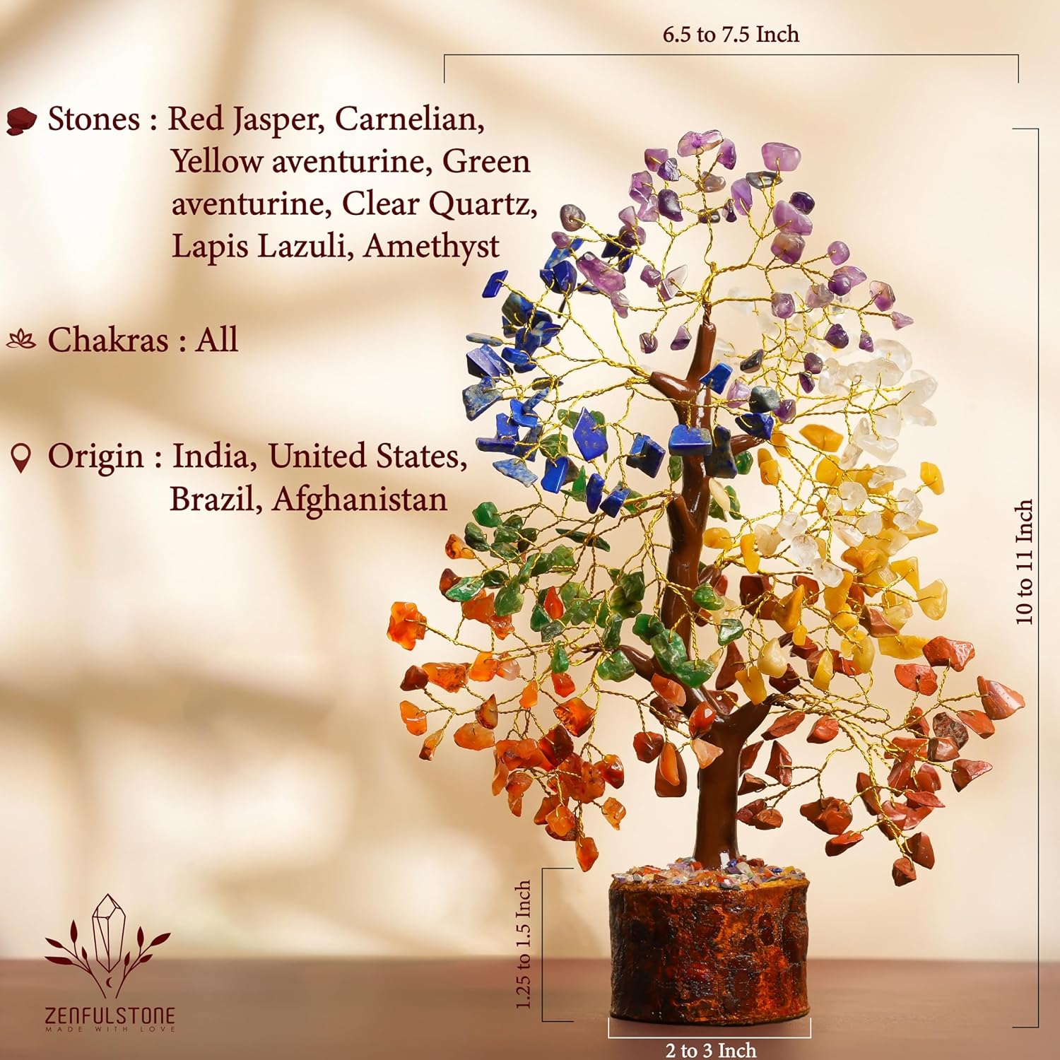 Arbre de Vie aux 7 Chakras, la Richesse et la Chance, Arbre à Argent Guérisseur pour Intérieure et Bureau, Bonsaï Feng Shui Fait Main pour l'Énergie - 2