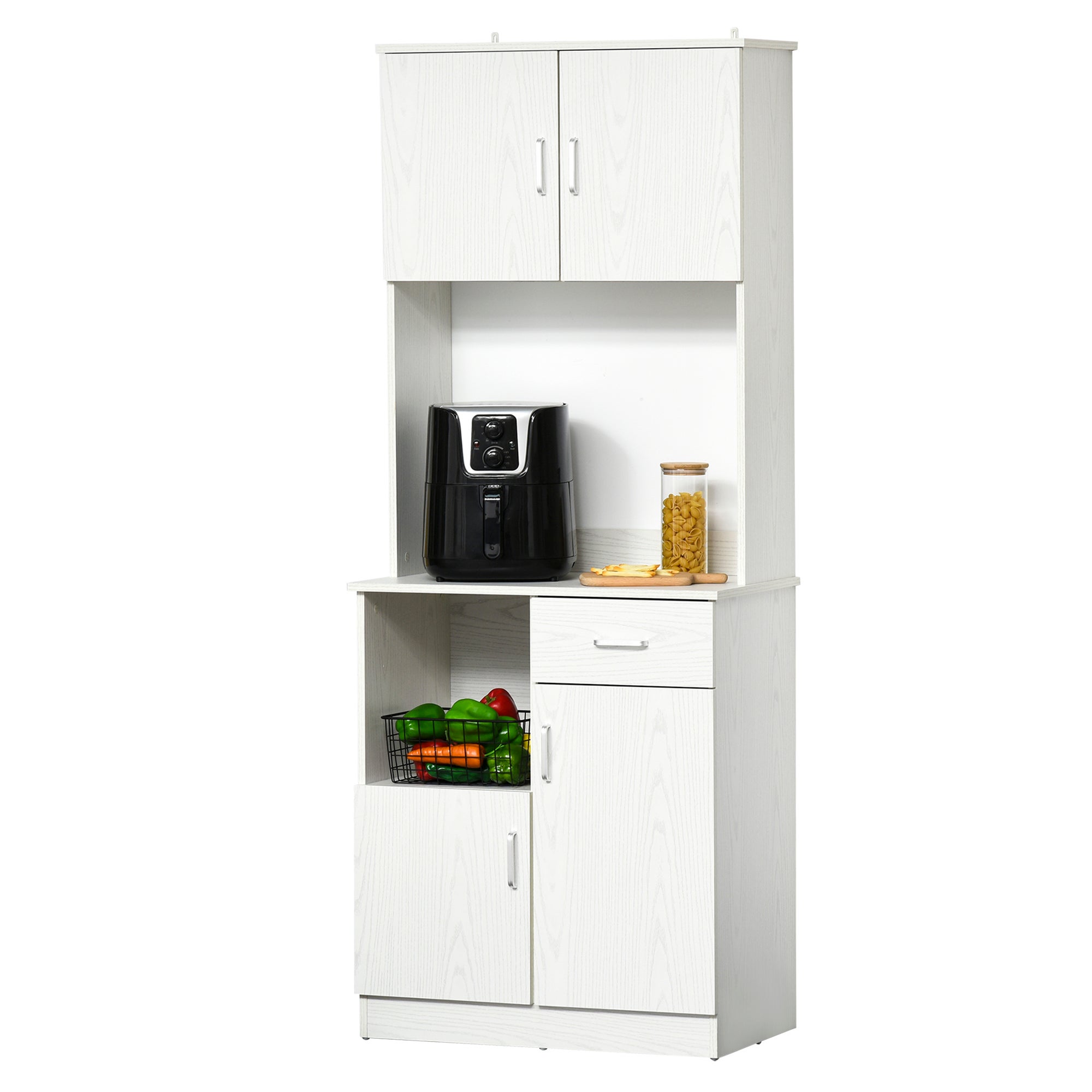 Mueble auxiliar cocina 3 puertas cajón estante ajustable 71x41x178cm blanco