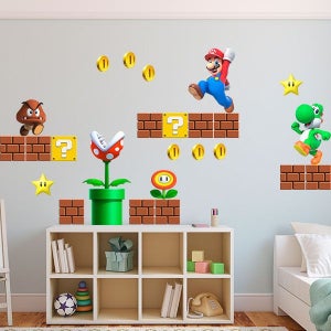 Autocollant Mural Mario 3D World En Vinyle Amovible - Décoration Gamer - Neuf