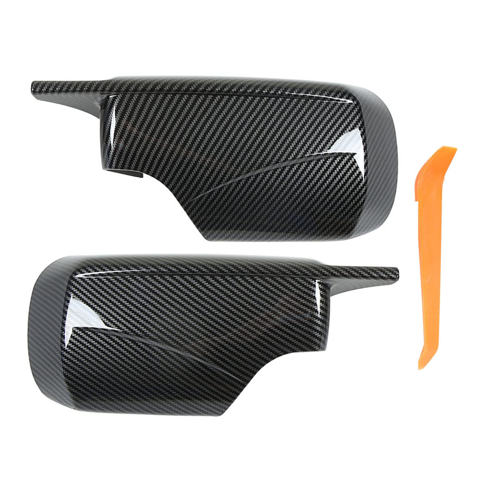 Copri specchietti retrovisori laterali sinistro e destro in stile clacson per berlina E46 Serie 3 1998-2005 (stile fibra di carbonio) - 7