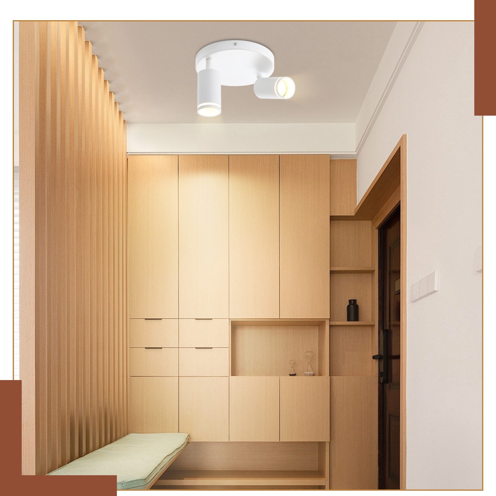 NETTLIFE Plafonnier LED 2 flamme - Blanc Plafonnier GU10 Spot pivotant Applique murale en bois Spot mural pour salon chambre Sans ampoule - 9