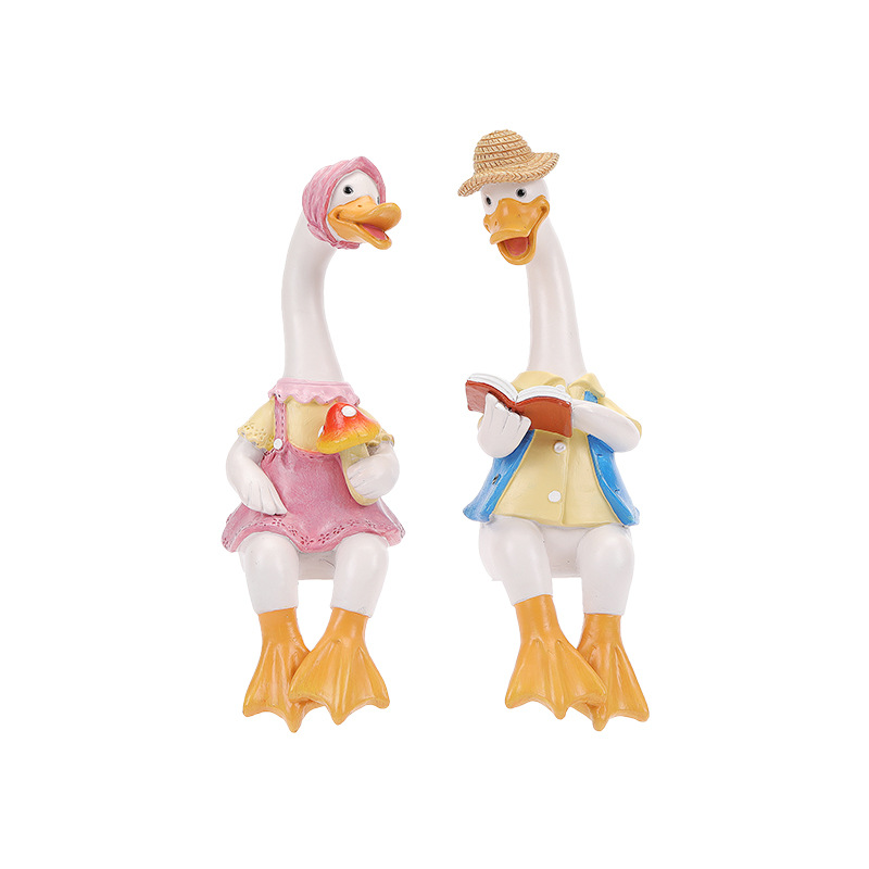 Siedzące kaczki w parach, 2 sztuki, żywiczne figurki kaczek, dekoracje ogrodowe zewnętrzne, figurki do dekoracji dziedzińca