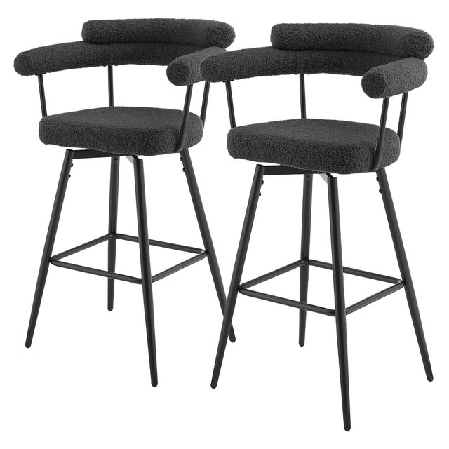 ML-Design stolki barowe 2 sztuki ciemnoszary obrotowe tapicerowane tkaniną teddy z podłokietnikami oparciem podnóżkiem komfortowe nowoczesne 76 cm