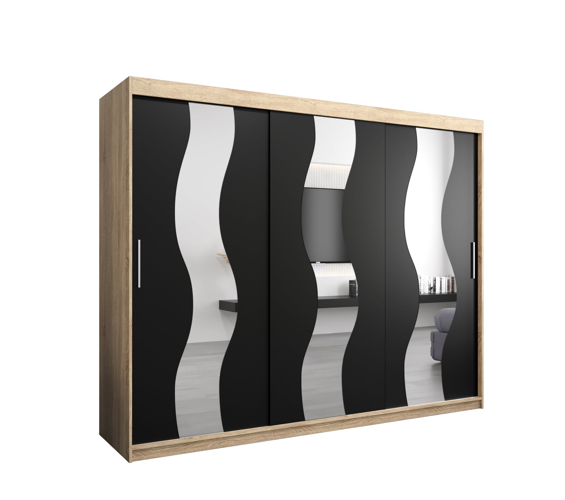 Szafa przesuwna garderoba SEWILLA 250 x 62 x 200 cm Sonoma + Czarny - Abiks Meble