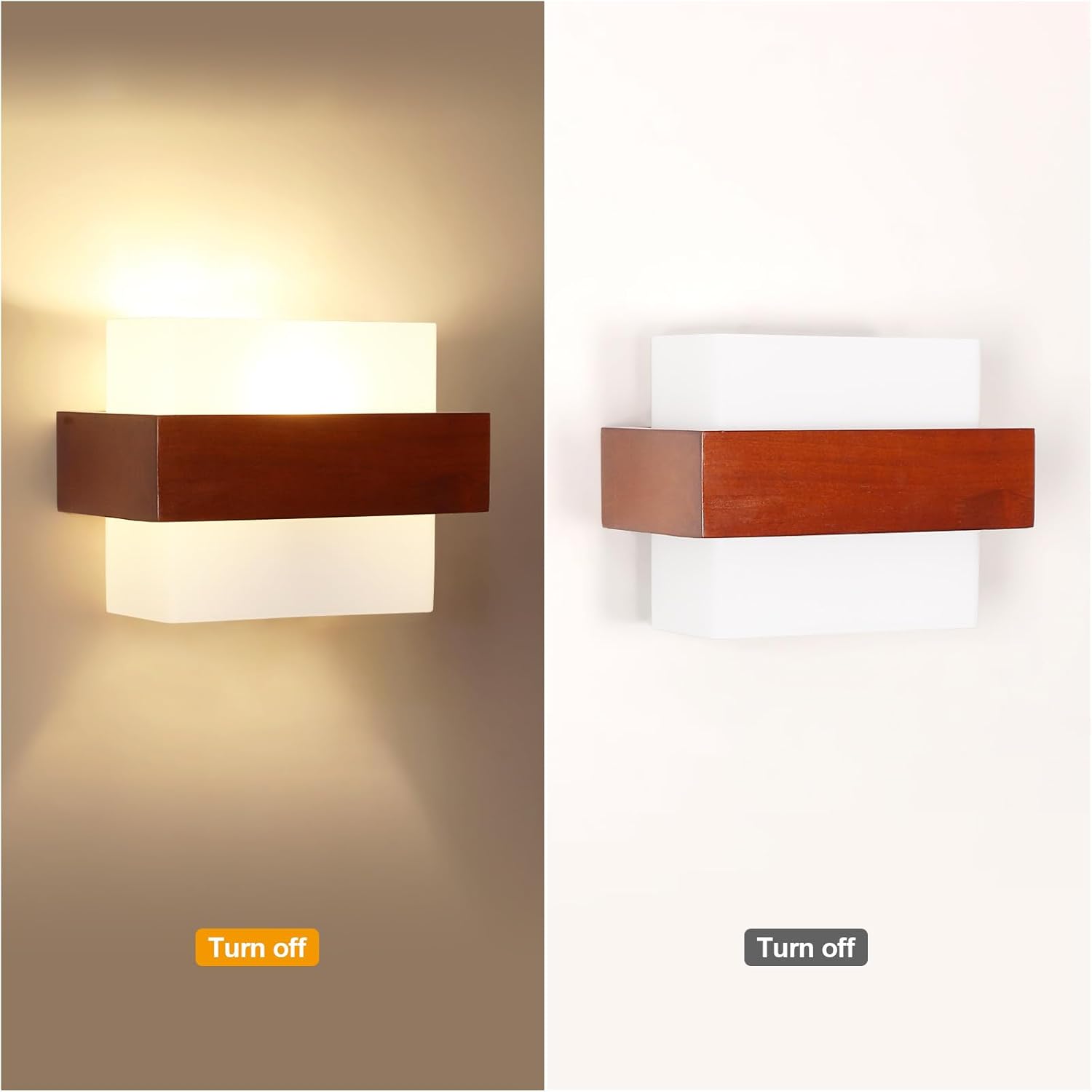 GOECO Applique Murale Intérieure, Moderne E27 Lampe Murale en Bois et Verre, Minimaliste Luminaire Mural Interieur pour Chambre, Salon, Salle à Manger - 6