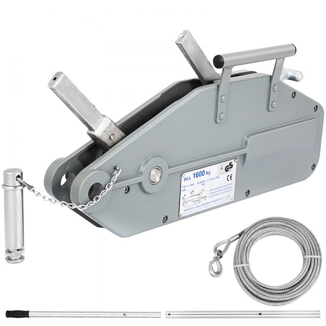 Treuil manuel à câble en acier inox, 25 m, Ø11 mm, capacité nominale 1600 kg, traction max 2400 kg TEKMAQUINAS