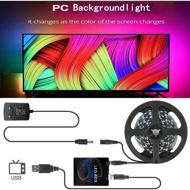 Taśma LED do TV 3m RGBIC z pilotem USB, wielokolorowe podświetlenie do TV, lustra i monitora