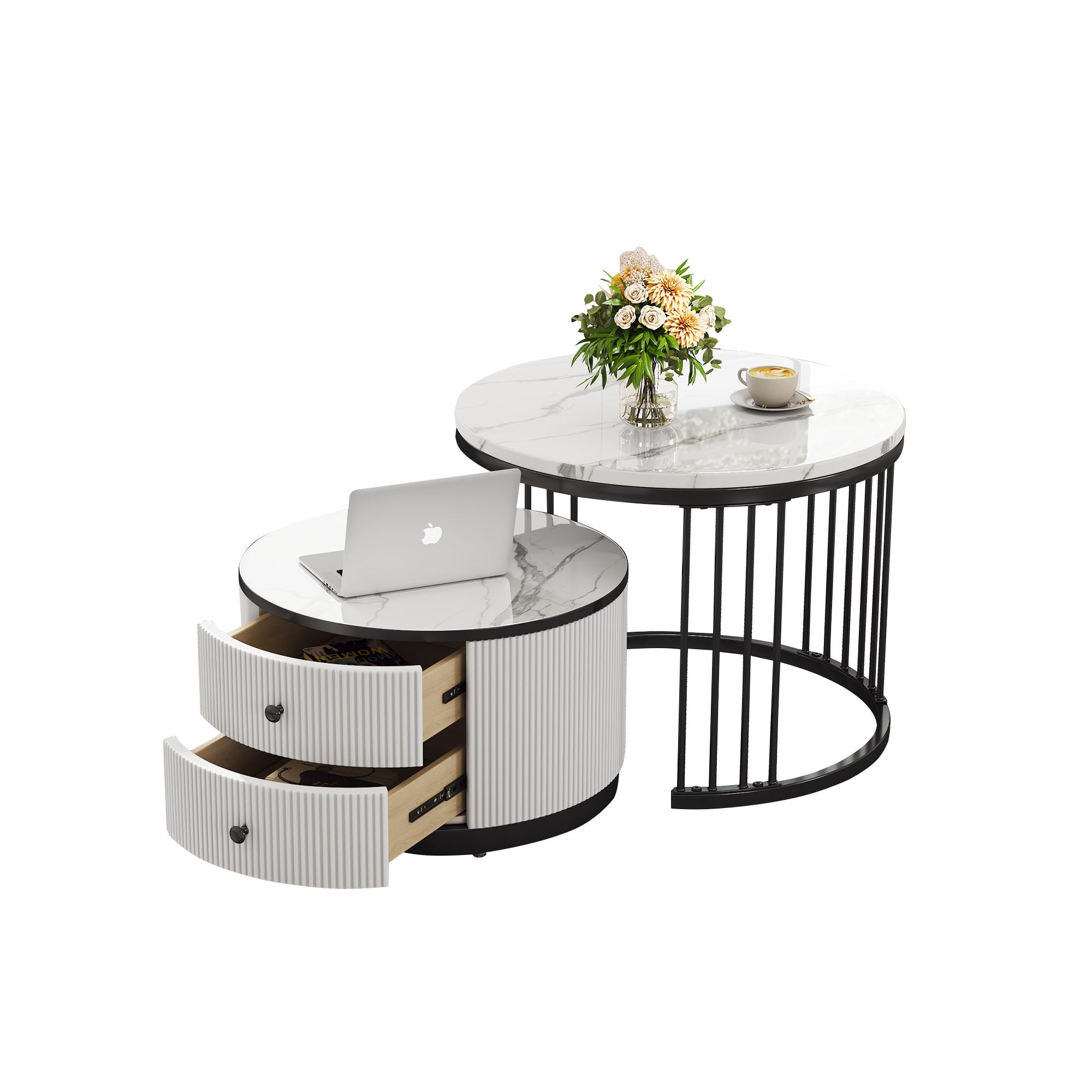 Tables gigognes 60x60x45.5 cm+50x50x32 cm rondes finition marbre ...