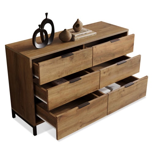 Commode avec étagères réglables- 6 tiroirs - Naturel - 8