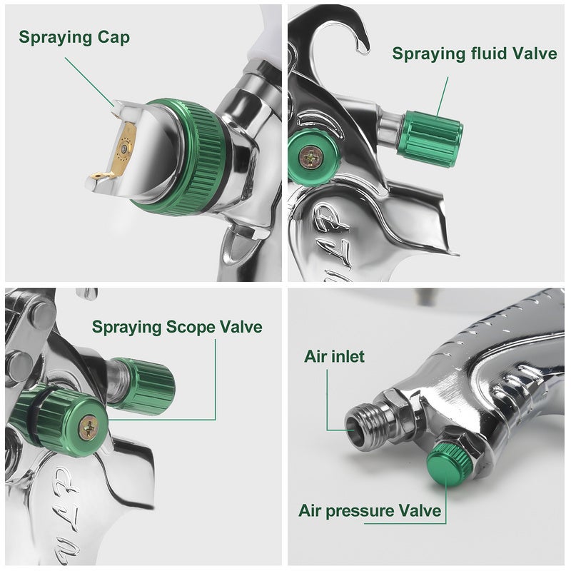 Pistolet à peinture HVLP Spray Gun Pro avec Godet de 600ml et 3 buses(1,4 1,7 2,0 mm) - 5