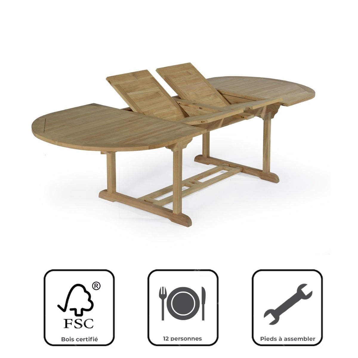 Table de jardin extensible ovale en Teck Marron 14 places - 9