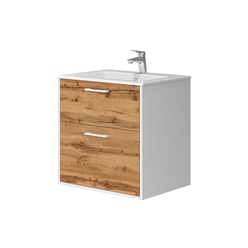 Vicco Zestaw mebli łazienkowych Lanco, Biały/złoty dąb, 61 x 61.5 cm z umywalką