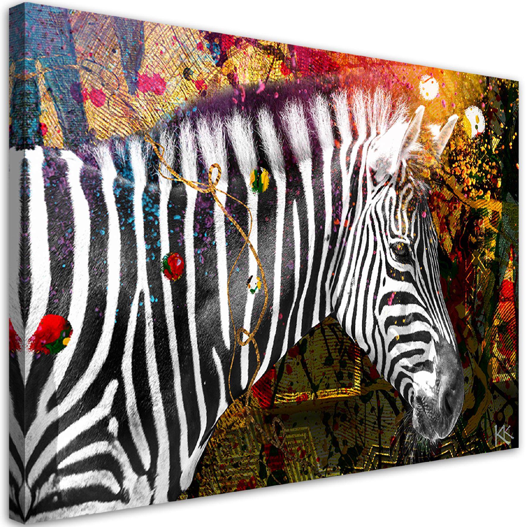 Obraz na płótnie, Zebra na kolorowym tle 100x70