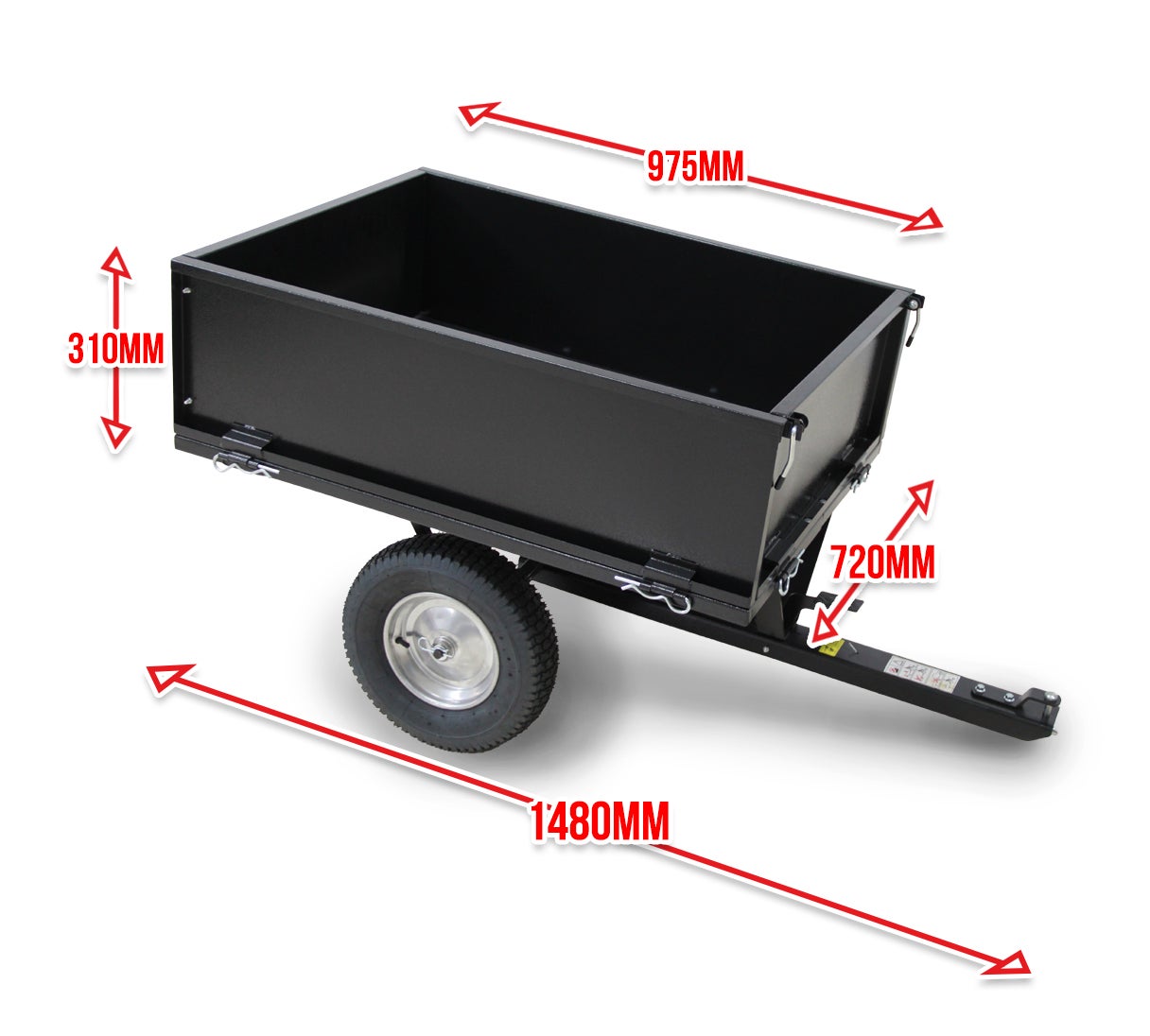 Remorque pour tracteur tondeuse avec benne basculante - charge max 225kg. - 4
