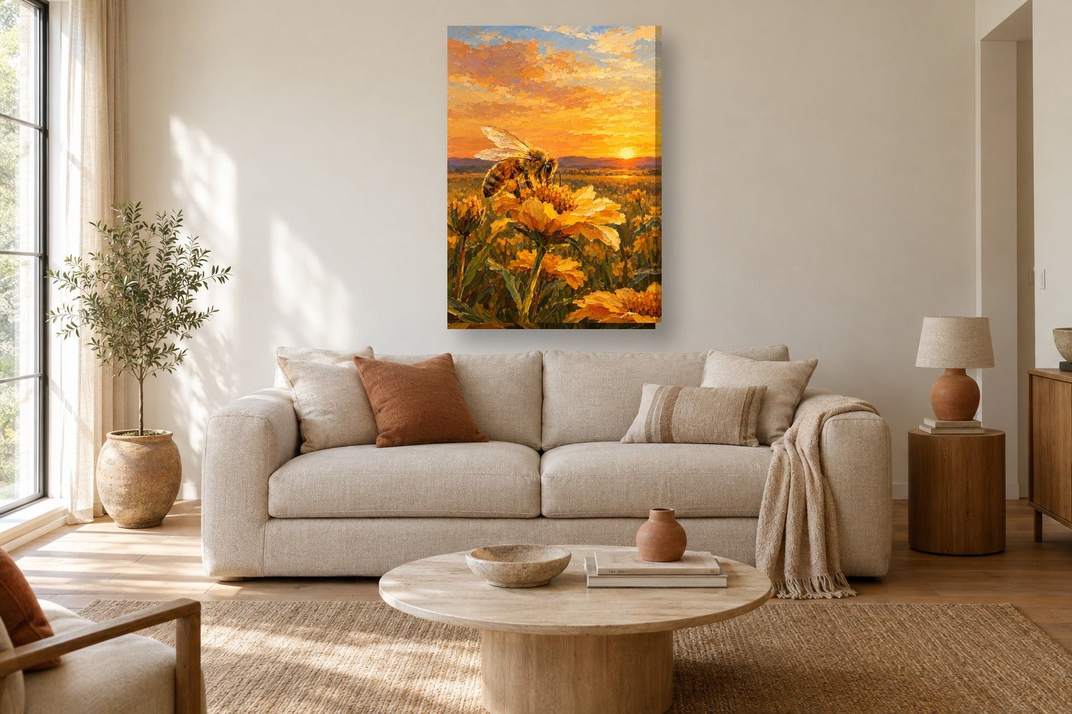 Tableau animaux «Abeille, huile» sur toile, châssis en bois de 2 cm, 60 ...