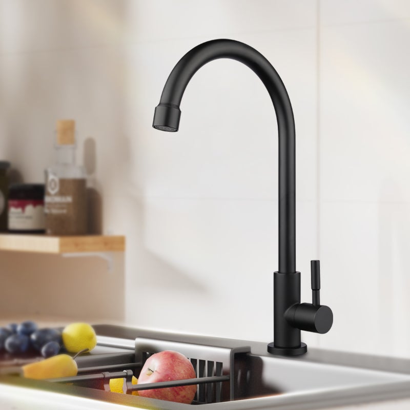 LOVHAUS Bateria kuchenna do zimnej wody, czarna bateria kuchenna, obrotowa w zakresie 360° bateria kuchenna z jednym uchwytem ze stali nierdzewnej