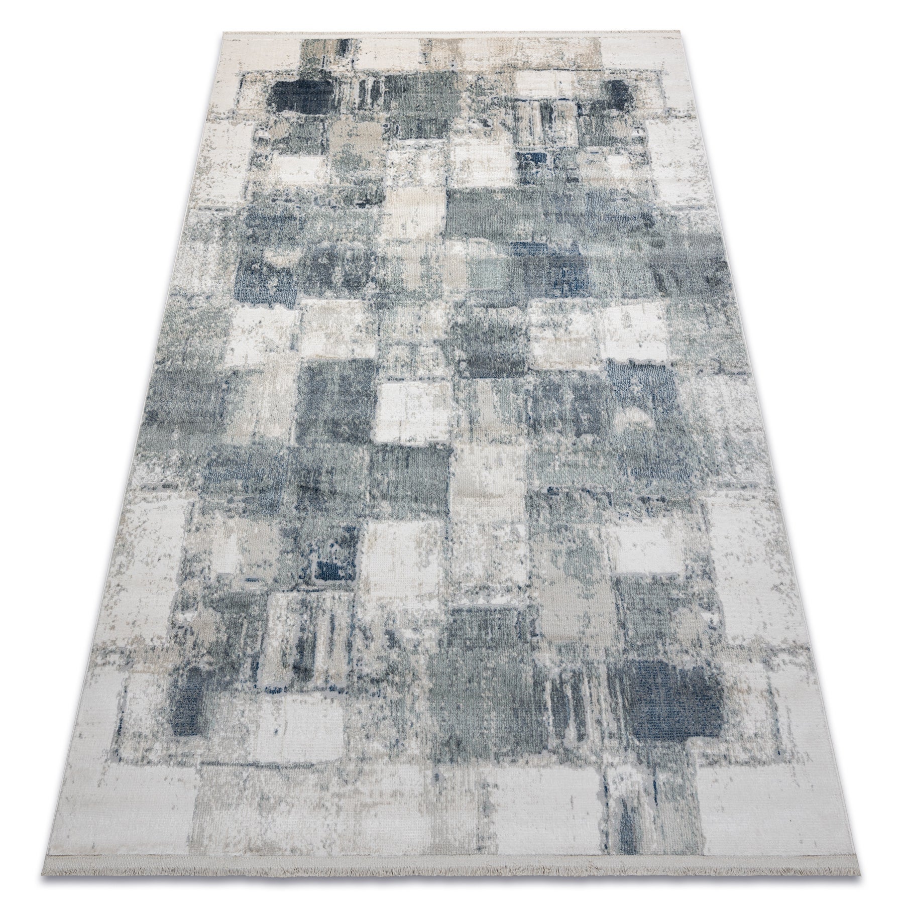 Dywan DISTIN 0143A granatowy / niebieski / biały nowoczesny - Geometryczny, vintage, frędzle 160x230 cm