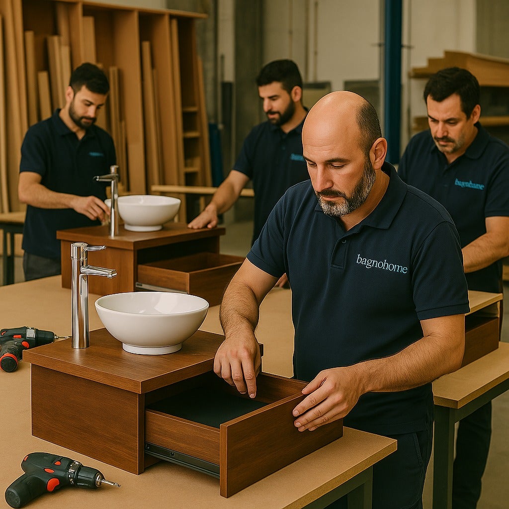 Mobile bagno sospeso 100 cm in legno color noce con lavabo, specchio e faretto a led I Made in Italy - 11