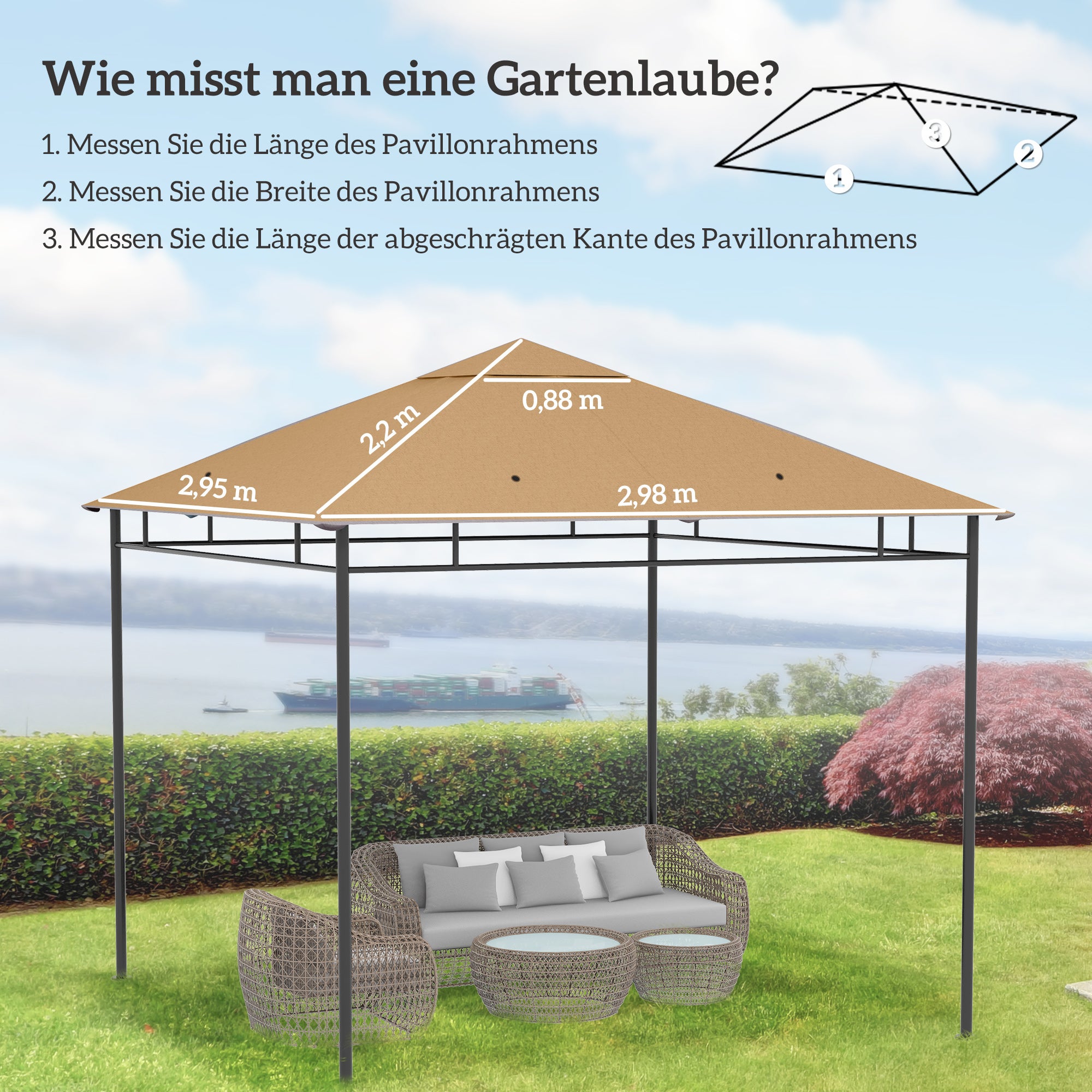 Techo de Repuesto para Gazebo 3x3m, Cubierta con Agujeros de Drenaje, SOLO EL TECHO, Beige - 5