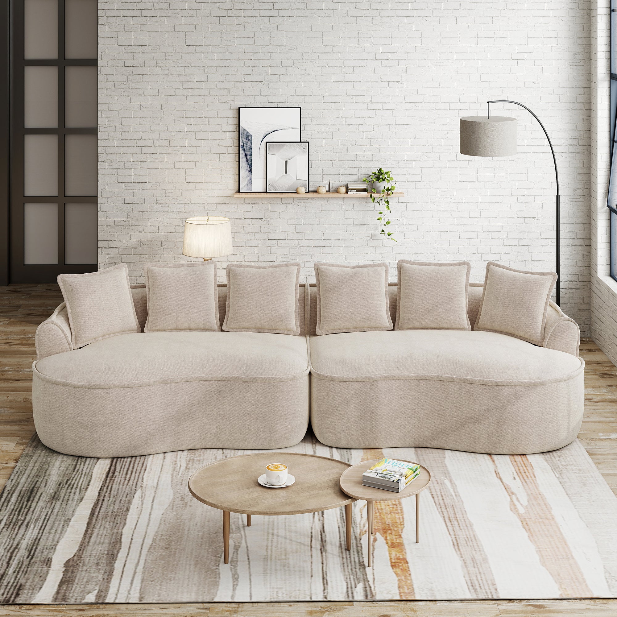 Canapé modulaire 4 places sans montage assise profonde ergonomique - coussins inclus, chenille marron clair - 3