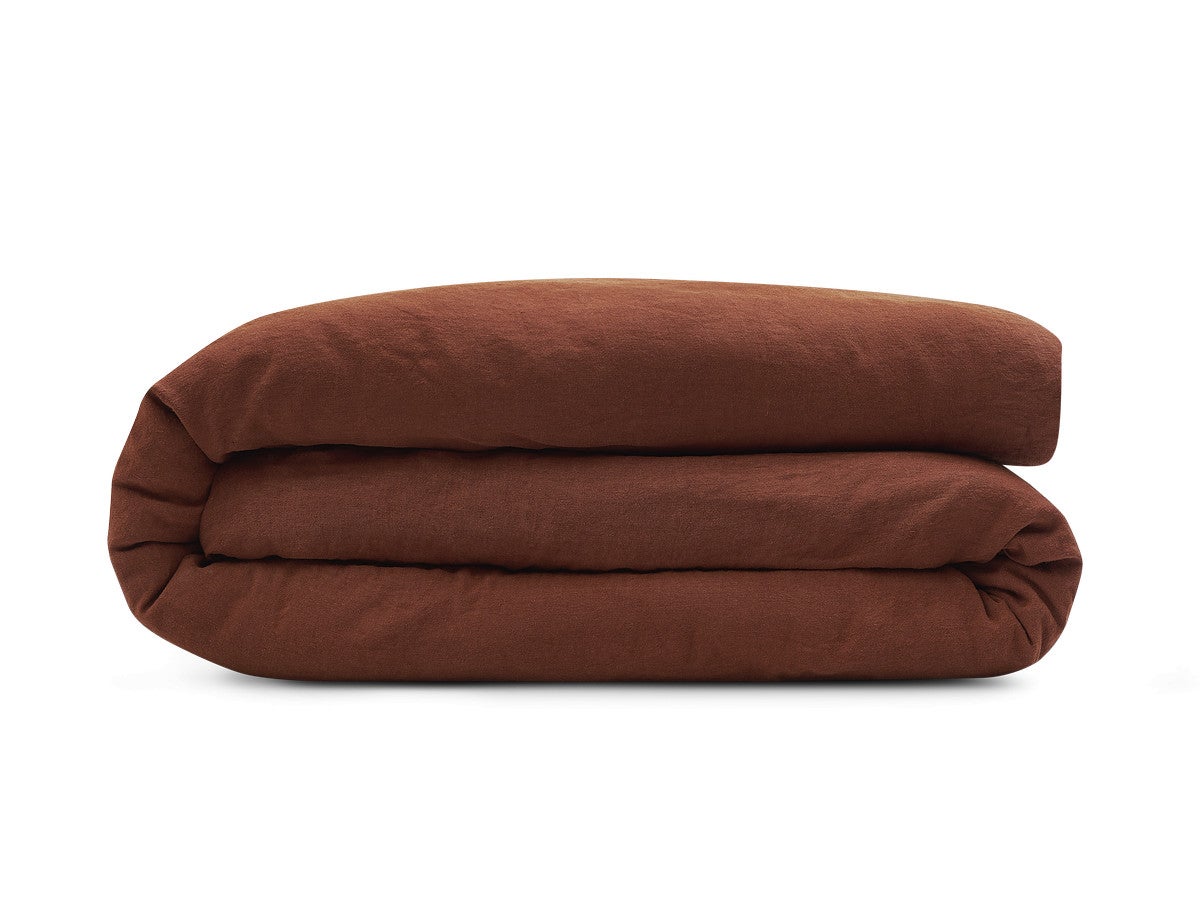 BOBOCHIC Parure de lit en Lin lavé ARES avec une housse de couette, 2 taies d'oreiller Terracotta 220x240 - 2